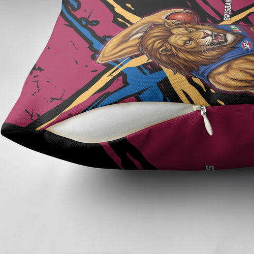 Brisbane Lions Pillow Cover Lions Muscular Mascot Graphic - Abstract Paint Splatter Art