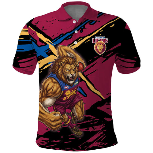 Brisbane Lions Polo Shirt Lions Muscular Mascot Graphic - Abstract Paint Splatter Art
