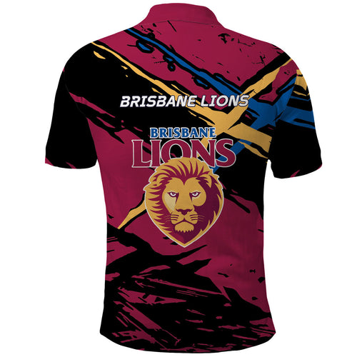 Brisbane Lions Polo Shirt Lions Muscular Mascot Graphic - Abstract Paint Splatter Art