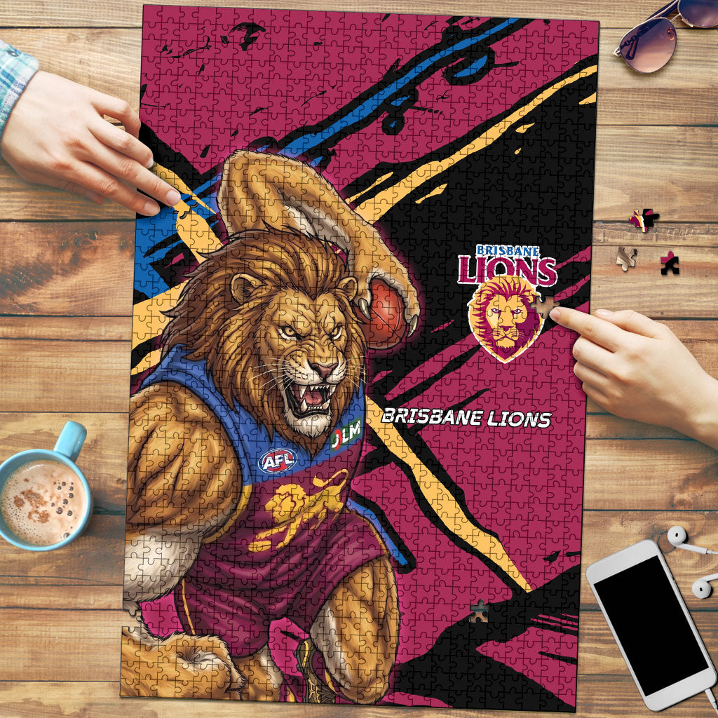 Brisbane Lions Puzzle Lions Muscular Mascot Graphic - Abstract Paint Splatter Art