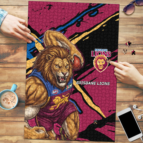 Brisbane Lions Puzzle Lions Muscular Mascot Graphic - Abstract Paint Splatter Art