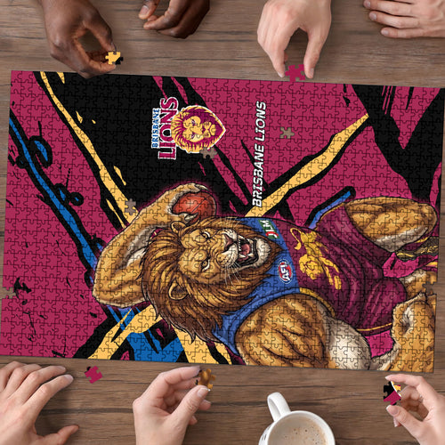 Brisbane Lions Puzzle Lions Muscular Mascot Graphic - Abstract Paint Splatter Art