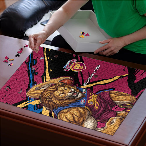 Brisbane Lions Puzzle Lions Muscular Mascot Graphic - Abstract Paint Splatter Art