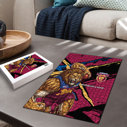 Brisbane Lions Puzzle Lions Muscular Mascot Graphic - Abstract Paint Splatter Art