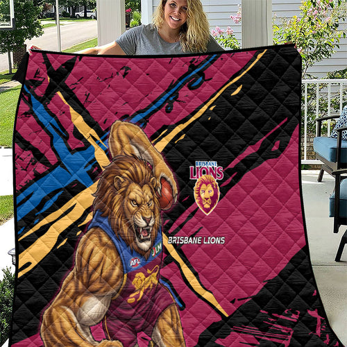 Brisbane Lions Quilt Lions Muscular Mascot Graphic - Abstract Paint Splatter Art
