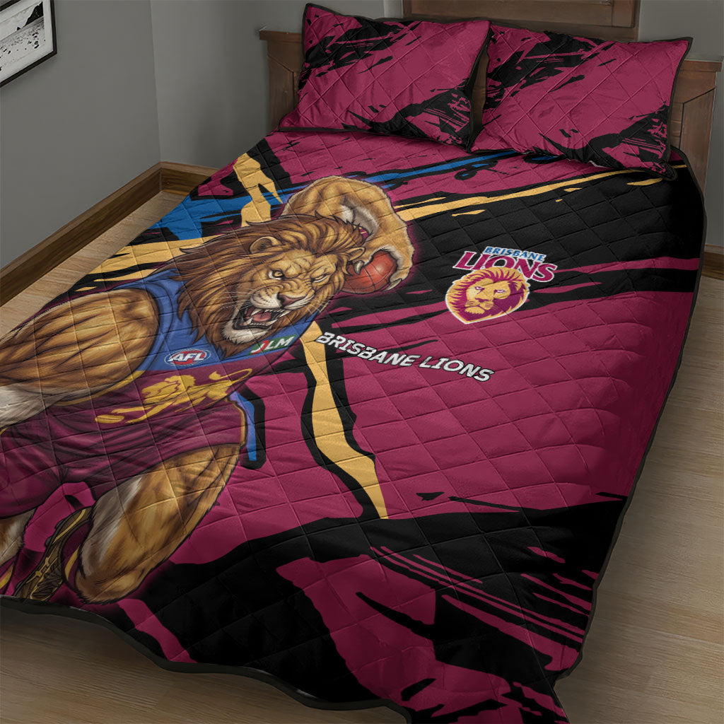 Brisbane Lions Quilt Bed Set Lions Muscular Mascot Graphic - Abstract Paint Splatter Art