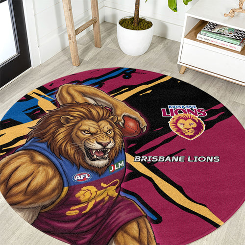 Brisbane Lions Round Carpet Lions Muscular Mascot Graphic - Abstract Paint Splatter Art