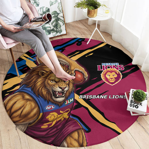 Brisbane Lions Round Carpet Lions Muscular Mascot Graphic - Abstract Paint Splatter Art