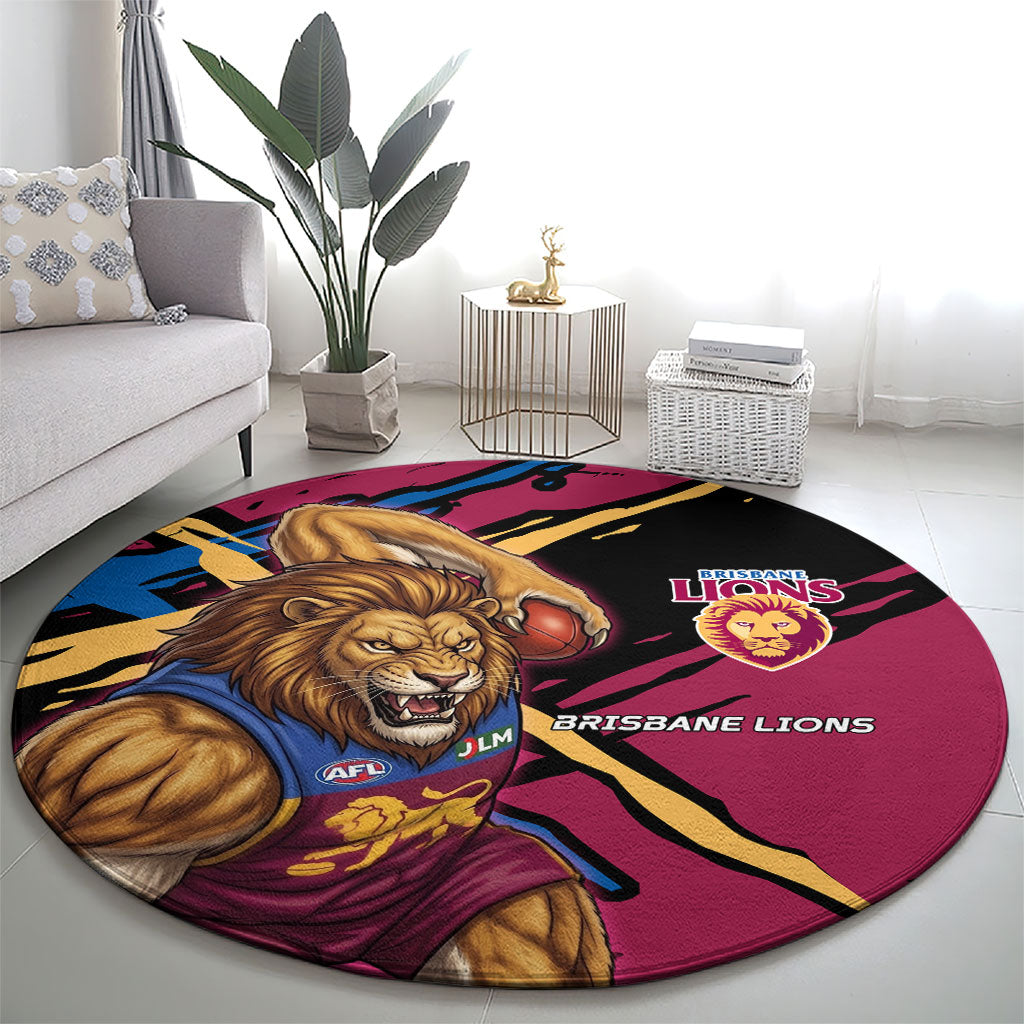 Brisbane Lions Round Carpet Lions Muscular Mascot Graphic - Abstract Paint Splatter Art