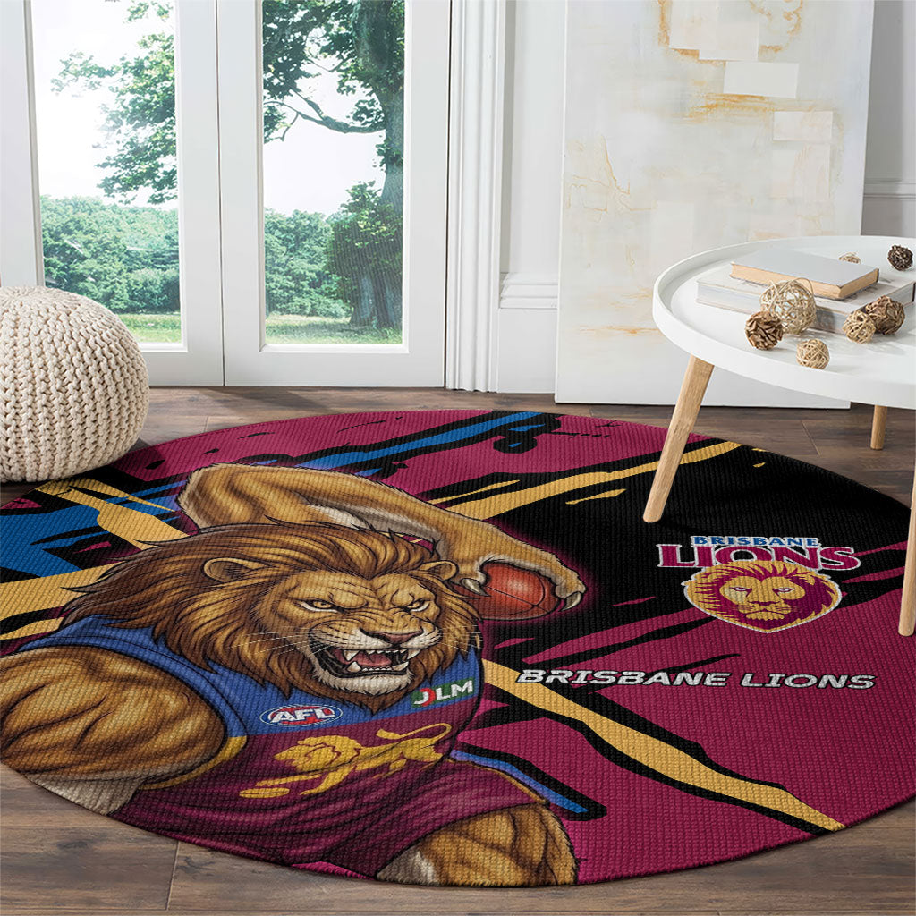 Brisbane Lions Round Carpet Lions Muscular Mascot Graphic - Abstract Paint Splatter Art