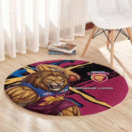 Brisbane Lions Round Carpet Lions Muscular Mascot Graphic - Abstract Paint Splatter Art