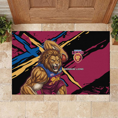 Brisbane Lions Rubber Doormat Lions Muscular Mascot Graphic - Abstract Paint Splatter Art