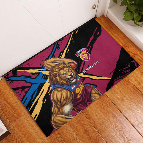 Brisbane Lions Rubber Doormat Lions Muscular Mascot Graphic - Abstract Paint Splatter Art