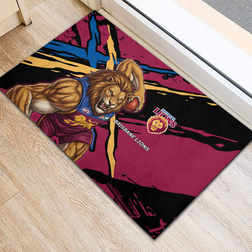 Brisbane Lions Rubber Doormat Lions Muscular Mascot Graphic - Abstract Paint Splatter Art