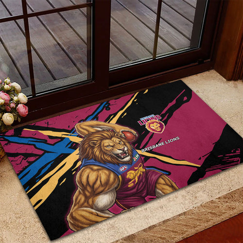 Brisbane Lions Rubber Doormat Lions Muscular Mascot Graphic - Abstract Paint Splatter Art