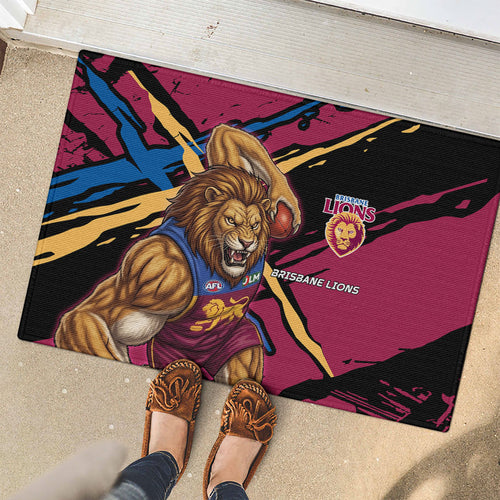 Brisbane Lions Rubber Doormat Lions Muscular Mascot Graphic - Abstract Paint Splatter Art