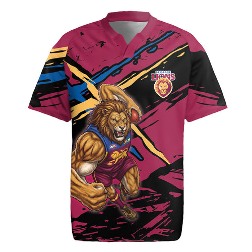 Brisbane Lions Rugby Jersey Lions Muscular Mascot Graphic - Abstract Paint Splatter Art