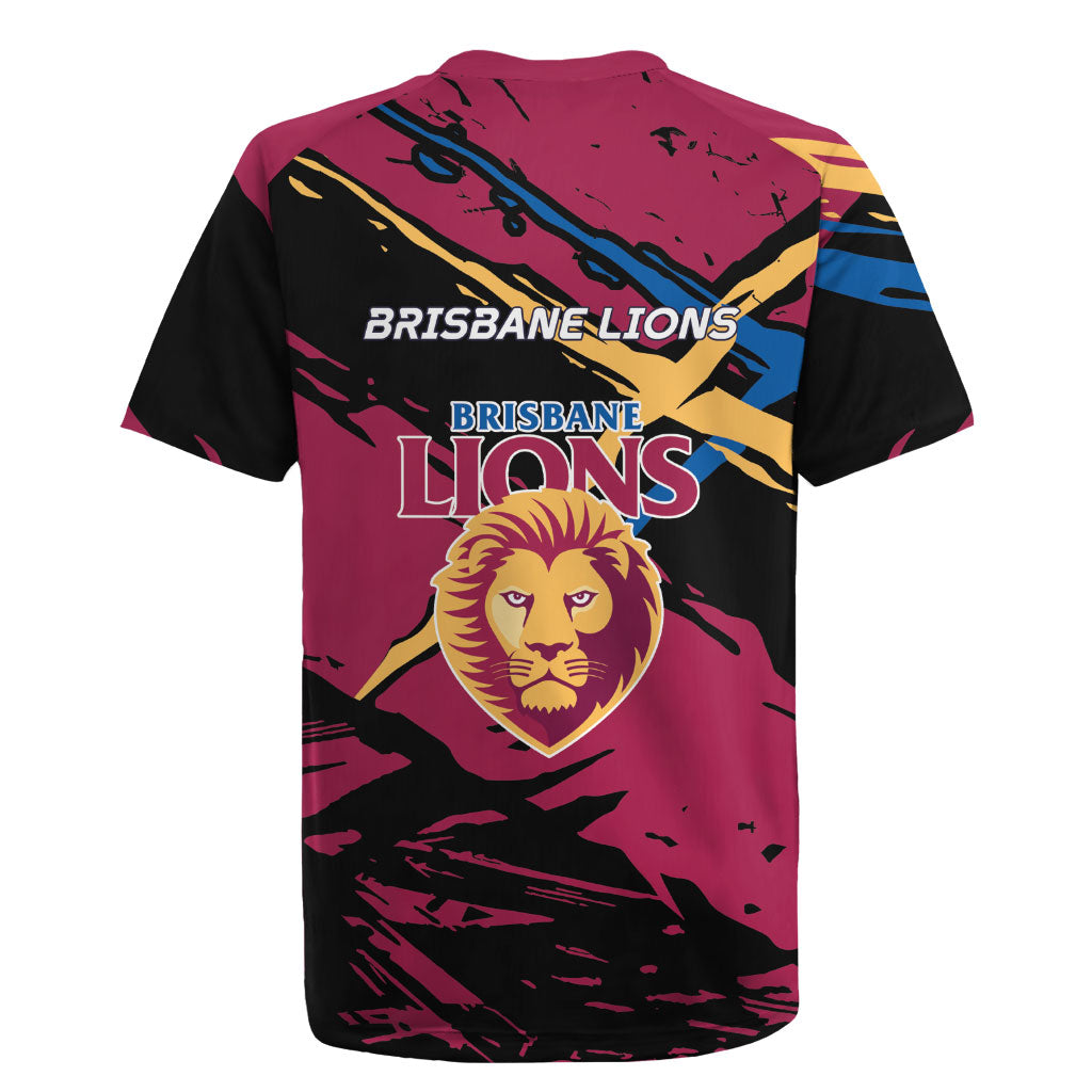 Brisbane Lions Rugby Jersey Lions Muscular Mascot Graphic - Abstract Paint Splatter Art