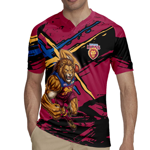 Brisbane Lions Rugby Jersey Lions Muscular Mascot Graphic - Abstract Paint Splatter Art