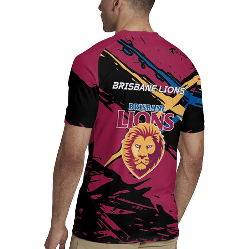Brisbane Lions Rugby Jersey Lions Muscular Mascot Graphic - Abstract Paint Splatter Art