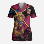 Brisbane Lions Scrub Top Lions Muscular Mascot Graphic - Abstract Paint Splatter Art