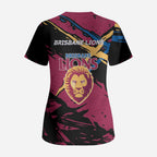 Brisbane Lions Scrub Top Lions Muscular Mascot Graphic - Abstract Paint Splatter Art