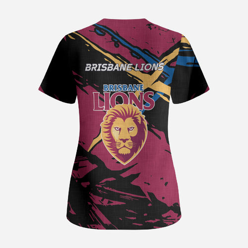 Brisbane Lions Scrub Top Lions Muscular Mascot Graphic - Abstract Paint Splatter Art