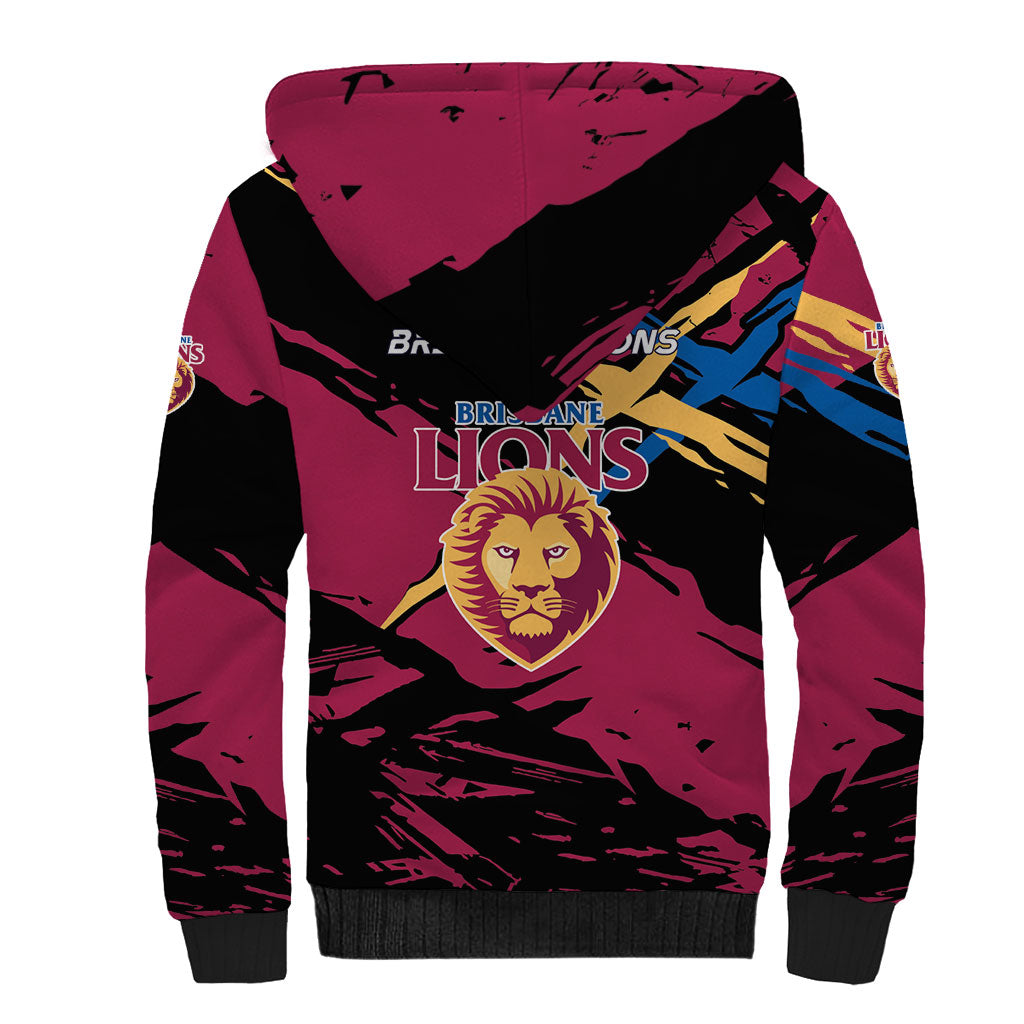 Brisbane Lions Sherpa Hoodie Lions Muscular Mascot Graphic - Abstract Paint Splatter Art