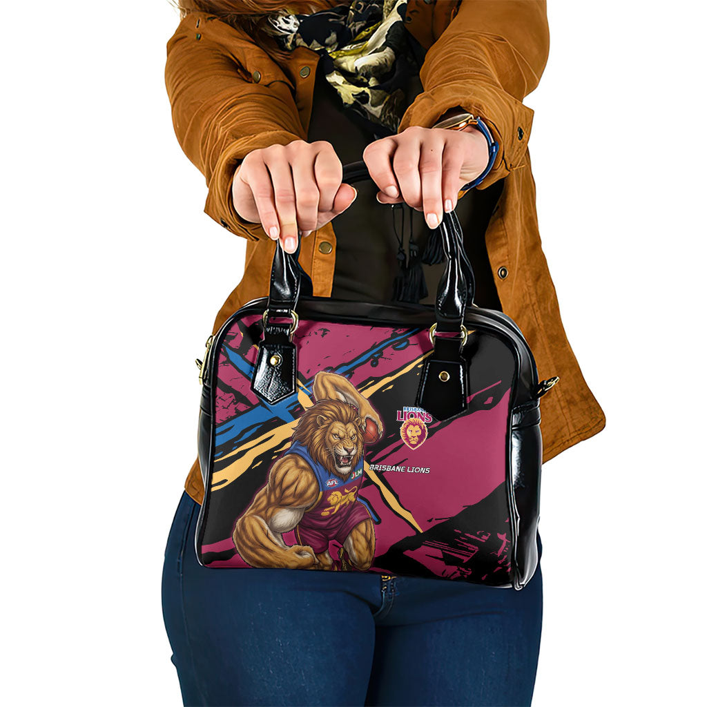 Brisbane Lions Shoulder Handbag Lions Muscular Mascot Graphic - Abstract Paint Splatter Art