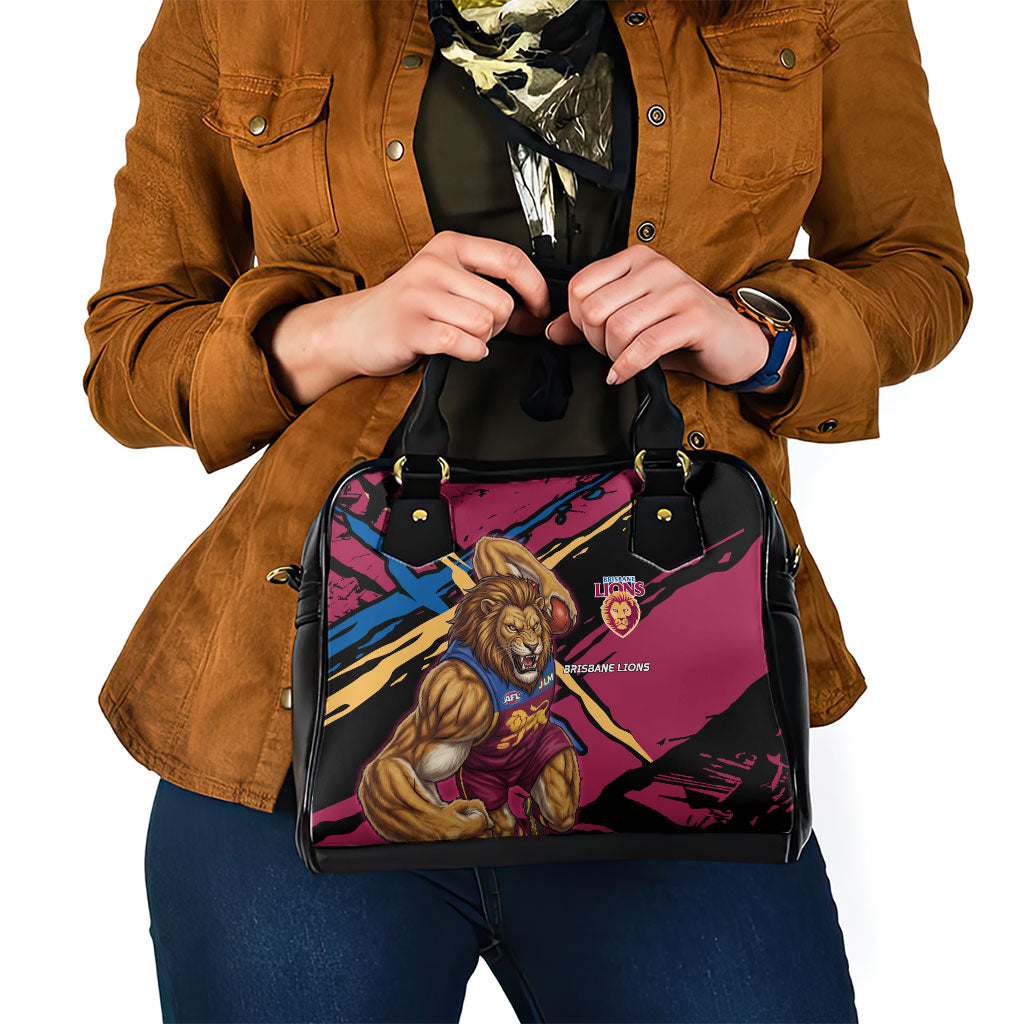 Brisbane Lions Shoulder Handbag Lions Muscular Mascot Graphic - Abstract Paint Splatter Art