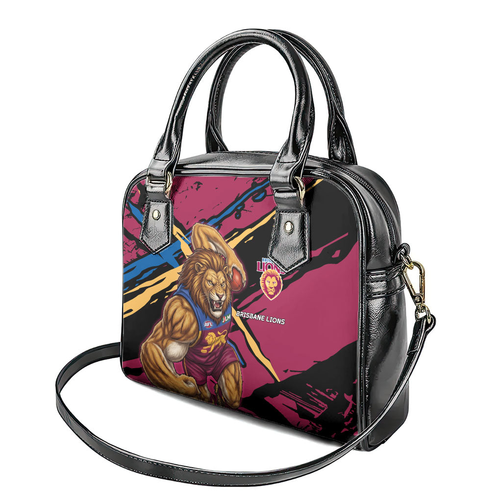 Brisbane Lions Shoulder Handbag Lions Muscular Mascot Graphic - Abstract Paint Splatter Art