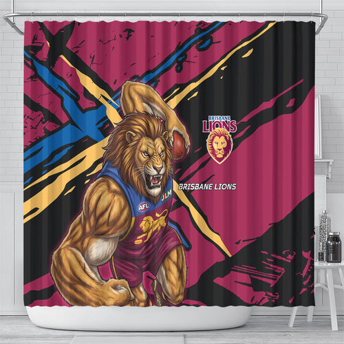Brisbane Lions Shower Curtain Lions Muscular Mascot Graphic - Abstract Paint Splatter Art