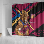 Brisbane Lions Shower Curtain Lions Muscular Mascot Graphic - Abstract Paint Splatter Art