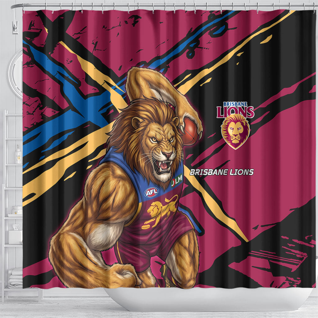 Brisbane Lions Shower Curtain Lions Muscular Mascot Graphic - Abstract Paint Splatter Art