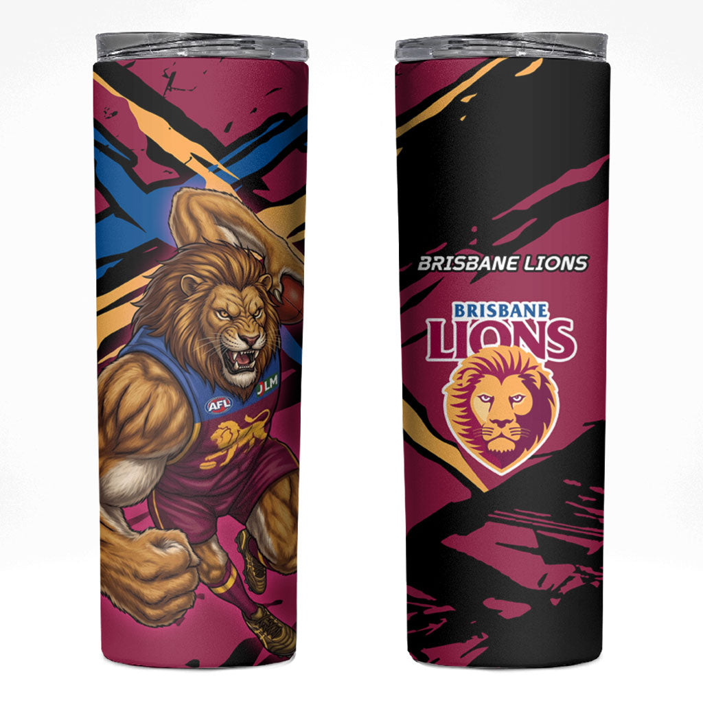 Brisbane Lions Skinny Tumbler Lions Muscular Mascot Graphic - Abstract Paint Splatter Art