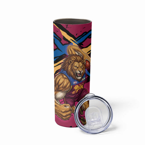 Brisbane Lions Skinny Tumbler Lions Muscular Mascot Graphic - Abstract Paint Splatter Art