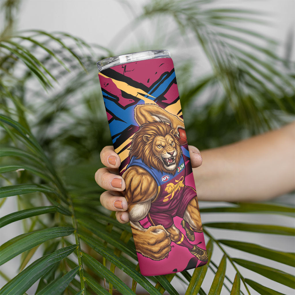 Brisbane Lions Skinny Tumbler Lions Muscular Mascot Graphic - Abstract Paint Splatter Art