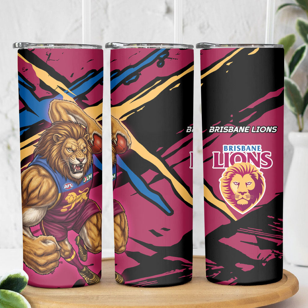 Brisbane Lions Skinny Tumbler Lions Muscular Mascot Graphic - Abstract Paint Splatter Art