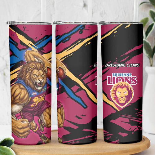 Brisbane Lions Skinny Tumbler Lions Muscular Mascot Graphic - Abstract Paint Splatter Art