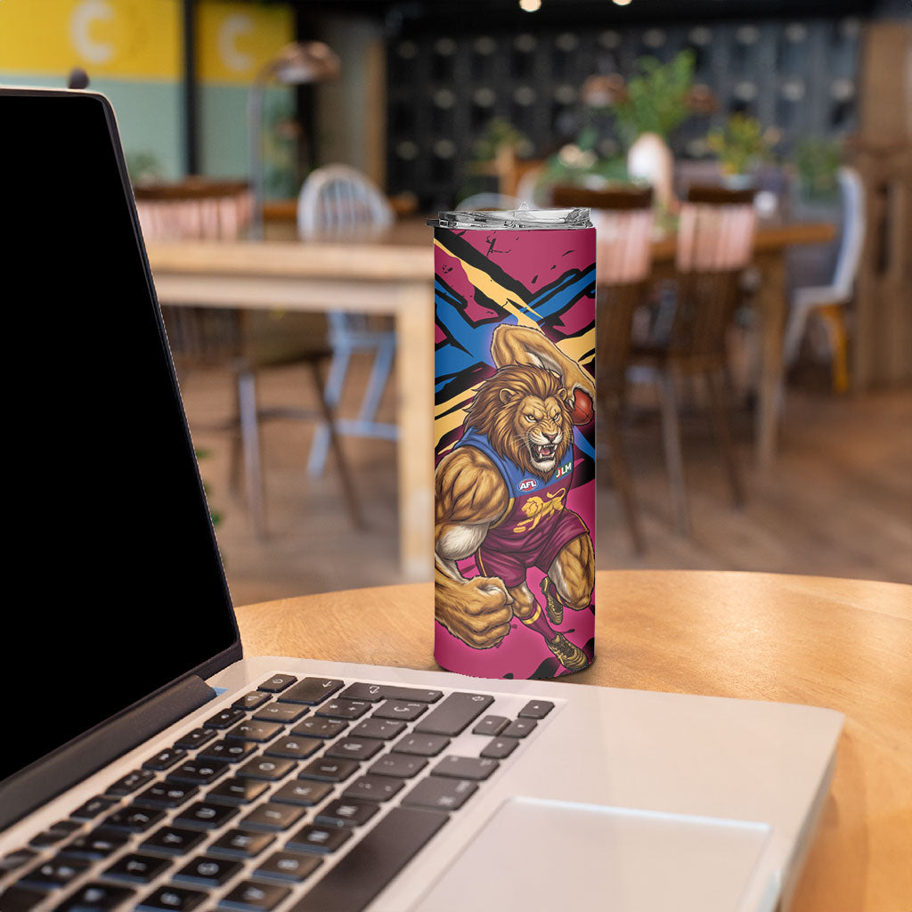 Brisbane Lions Skinny Tumbler Lions Muscular Mascot Graphic - Abstract Paint Splatter Art