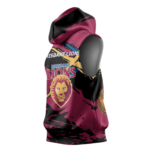 Brisbane Lions Sleeveless Hoodie Lions Muscular Mascot Graphic - Abstract Paint Splatter Art