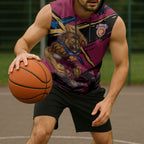 Brisbane Lions Sleeveless Hoodie Lions Muscular Mascot Graphic - Abstract Paint Splatter Art