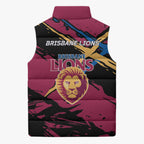 Brisbane Lions Sleeveless Puffer Jacket Lions Muscular Mascot Graphic - Abstract Paint Splatter Art