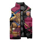 Brisbane Lions Sleeveless Puffer Jacket Lions Muscular Mascot Graphic - Abstract Paint Splatter Art