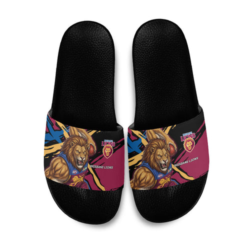 Brisbane Lions Slide Sandals Lions Muscular Mascot Graphic - Abstract Paint Splatter Art