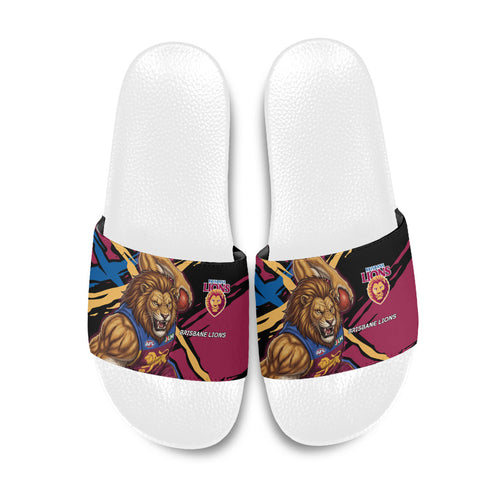 Brisbane Lions Slide Sandals Lions Muscular Mascot Graphic - Abstract Paint Splatter Art