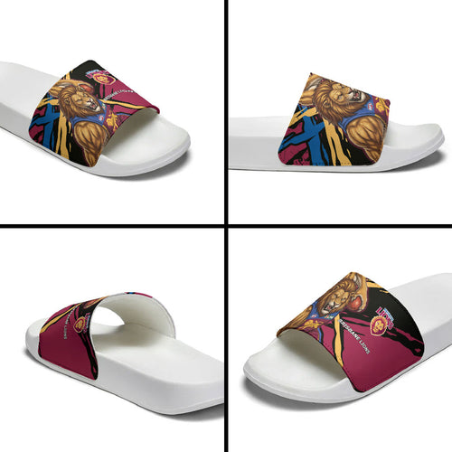 Brisbane Lions Slide Sandals Lions Muscular Mascot Graphic - Abstract Paint Splatter Art