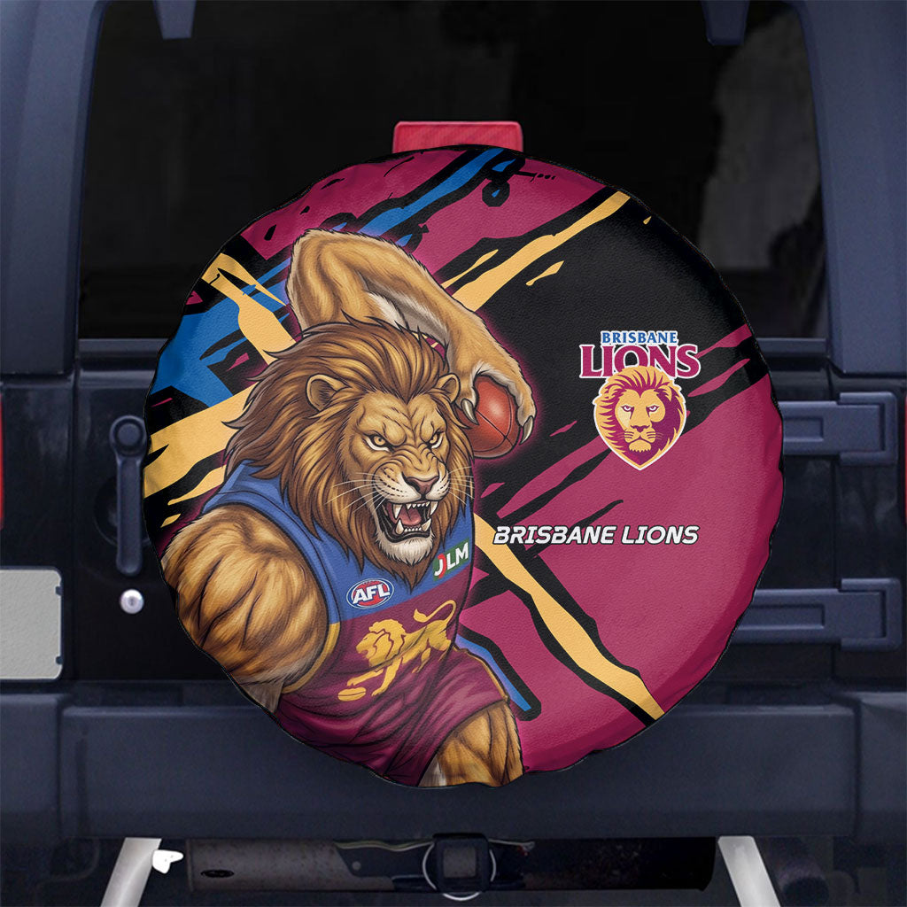 Brisbane Lions Spare Tire Cover Lions Muscular Mascot Graphic - Abstract Paint Splatter Art