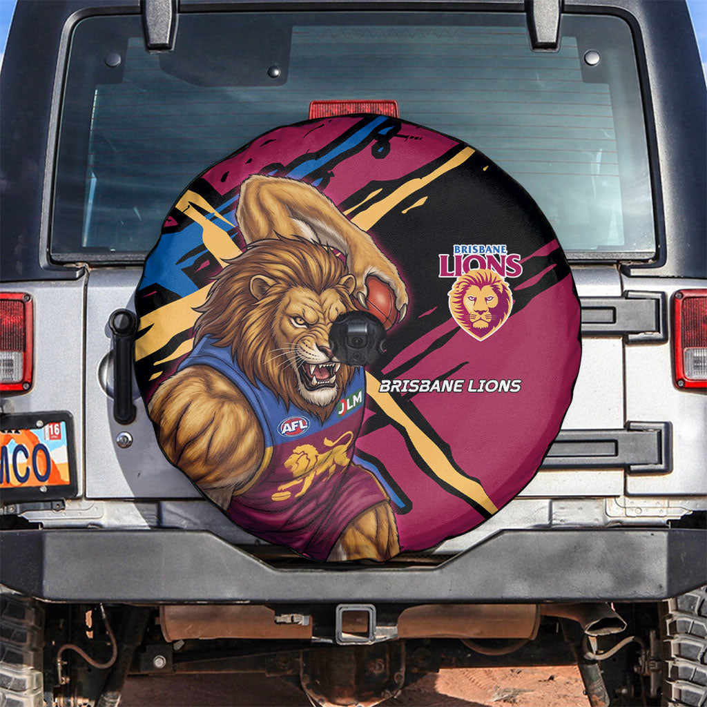 Brisbane Lions Spare Tire Cover Lions Muscular Mascot Graphic - Abstract Paint Splatter Art