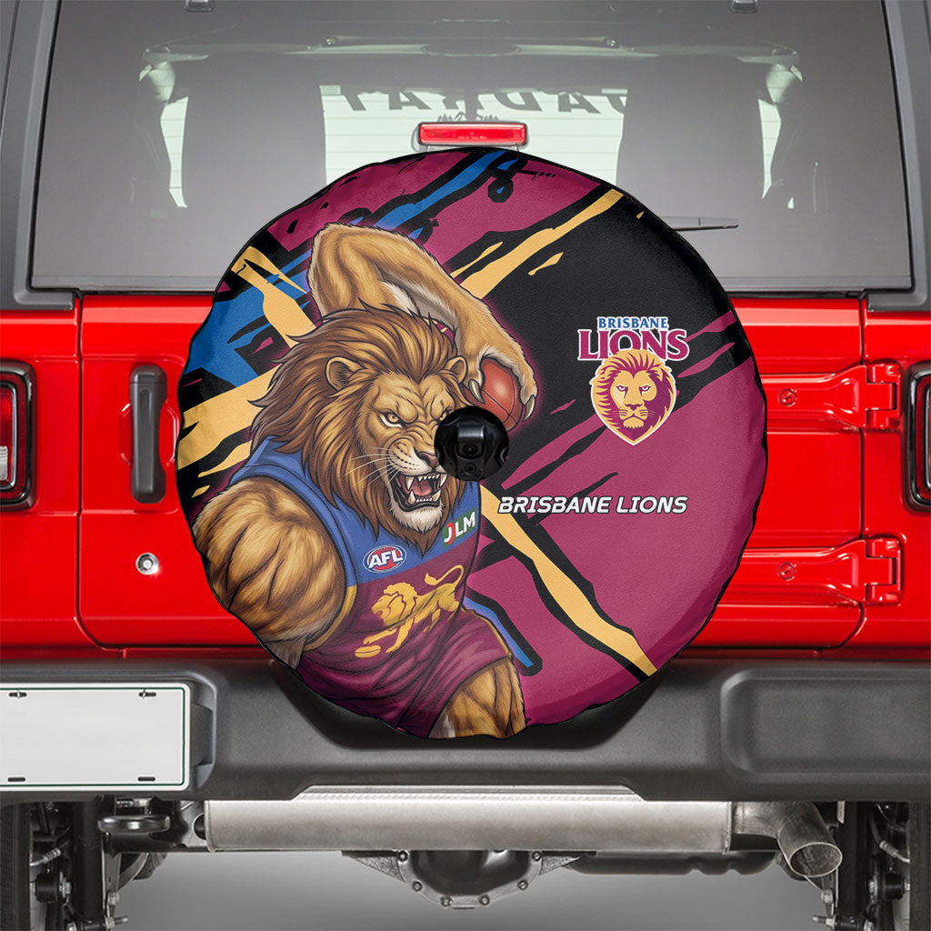 Brisbane Lions Spare Tire Cover Lions Muscular Mascot Graphic - Abstract Paint Splatter Art